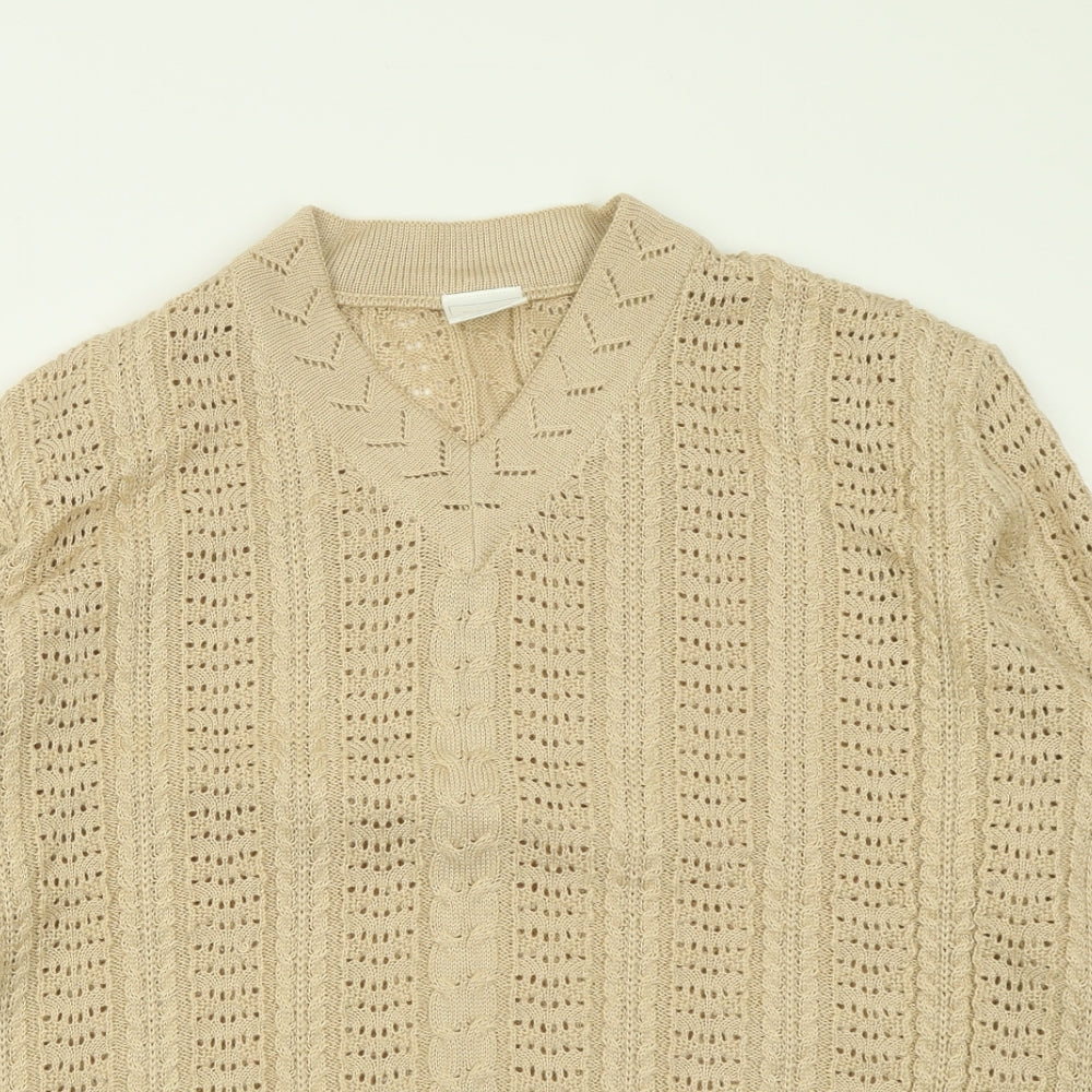 Classic Womens Brown V-Neck  Acrylic Pullover Jumper Size 20