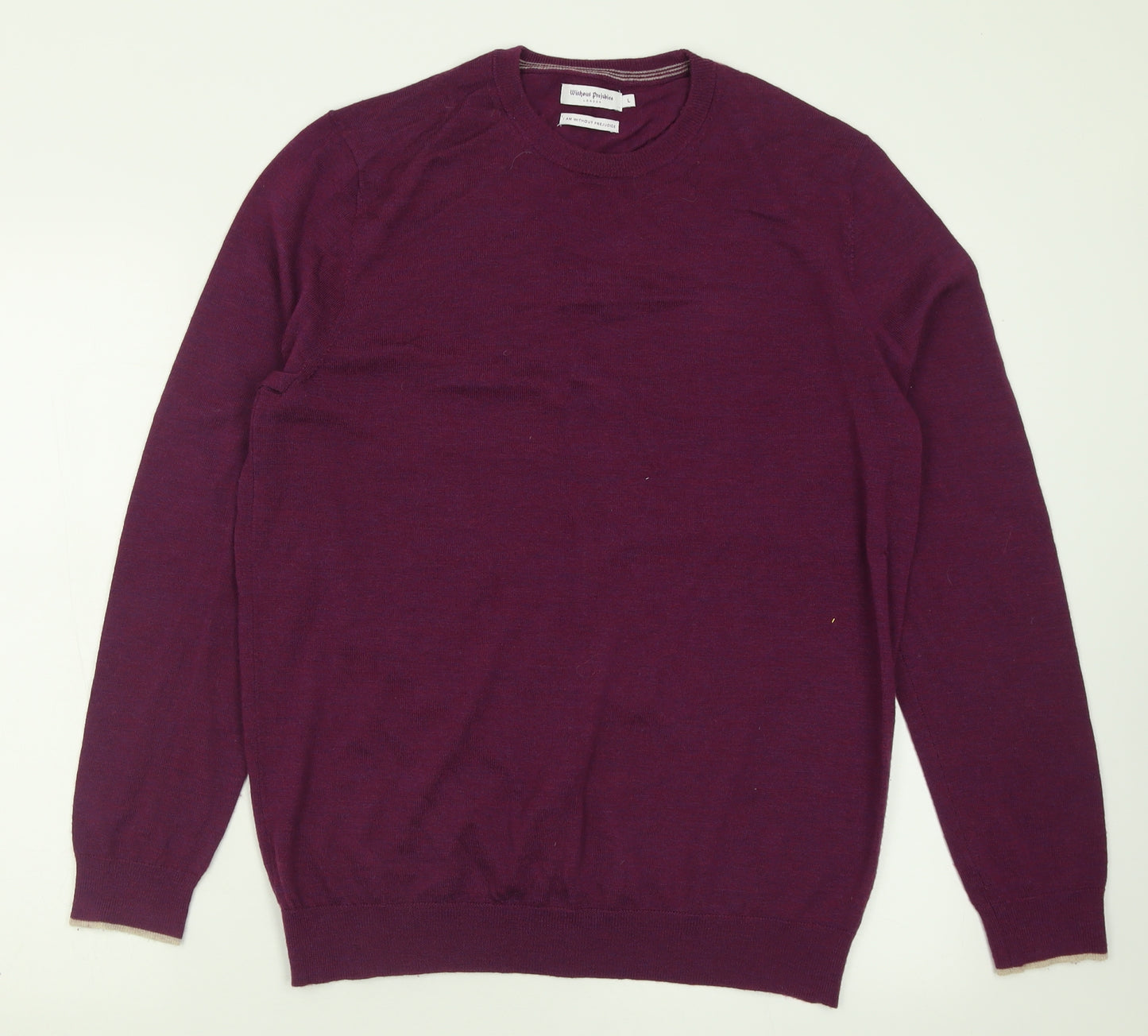 Without Prejudice Womens Purple Crew Neck  Wool Pullover Jumper Size L
