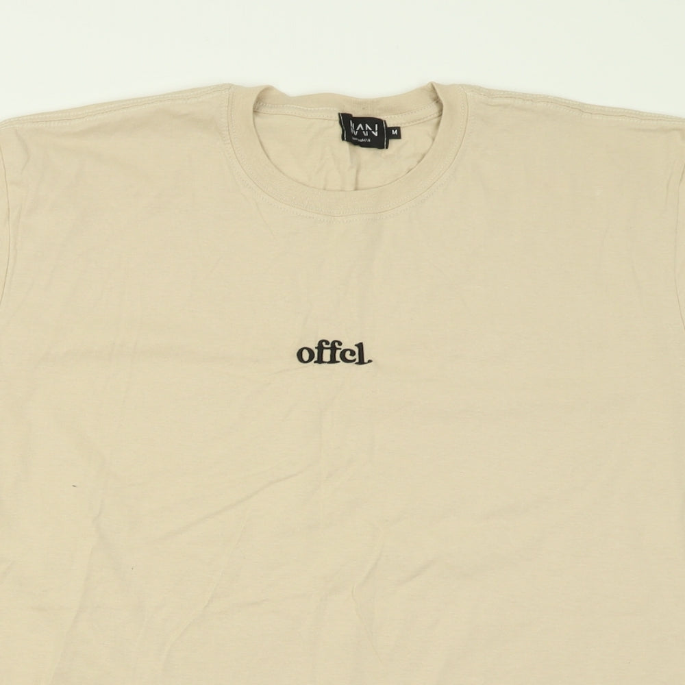 Boohoo Mens Beige  Polyester  T-Shirt Size M Crew Neck