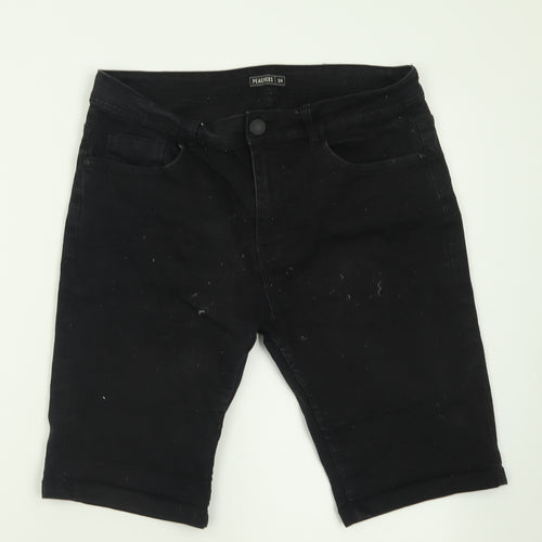 Peacocks Mens Black  Cotton Bermuda Shorts Size 34 in L10 in Regular Button
