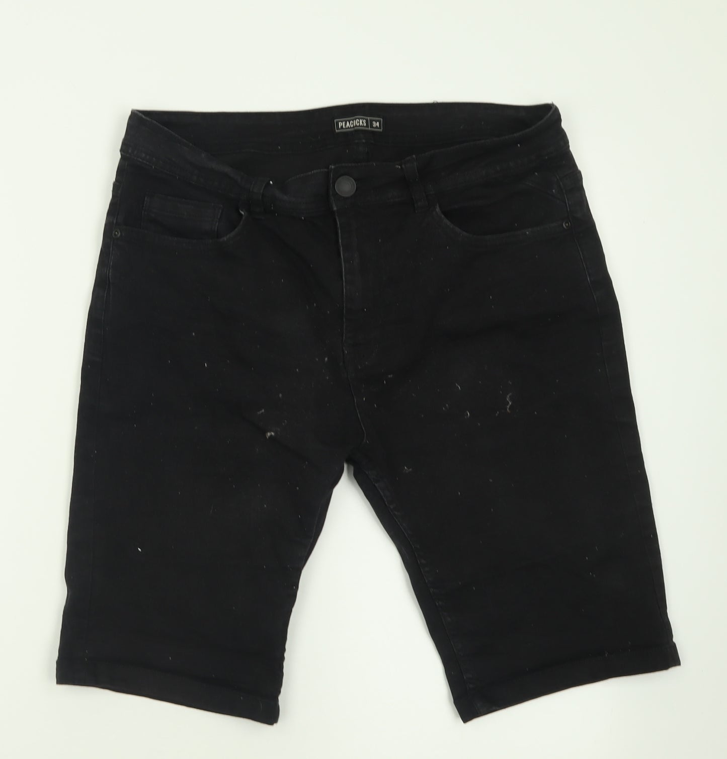 Peacocks Mens Black  Cotton Bermuda Shorts Size 34 in L10 in Regular Button