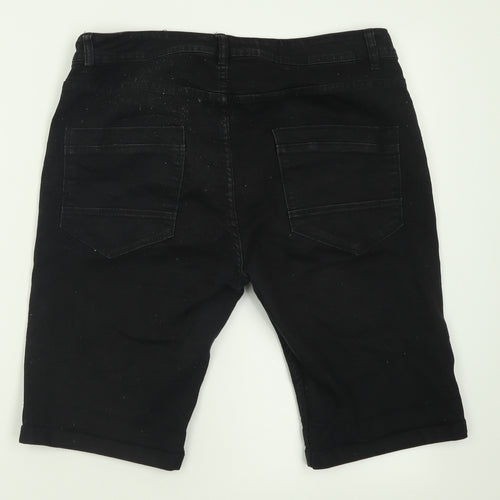 Peacocks Mens Black  Cotton Bermuda Shorts Size 34 in L10 in Regular Button