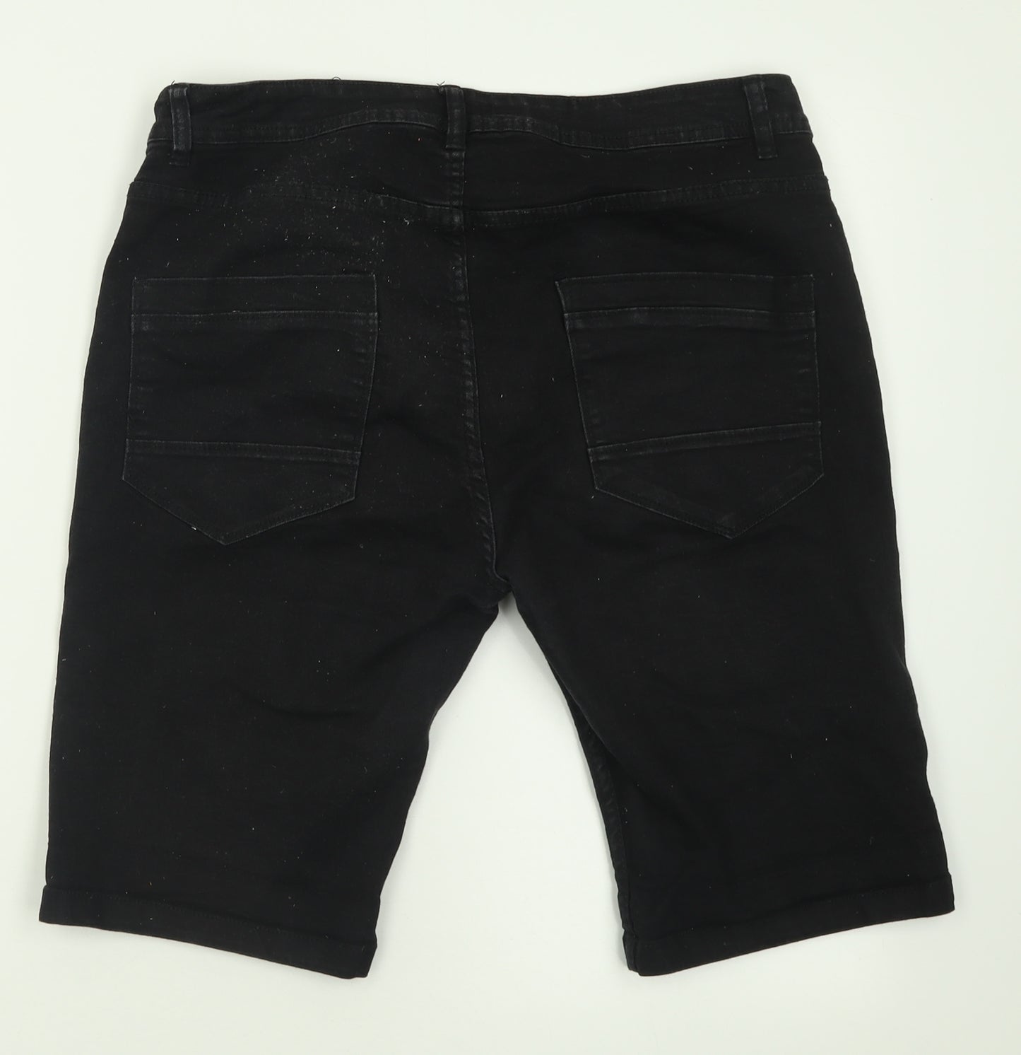Peacocks Mens Black  Cotton Bermuda Shorts Size 34 in L10 in Regular Button