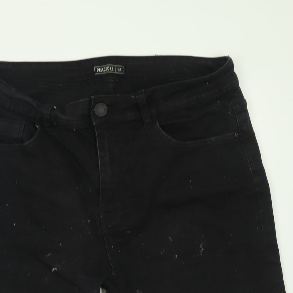 Peacocks Mens Black  Cotton Bermuda Shorts Size 34 in L10 in Regular Button