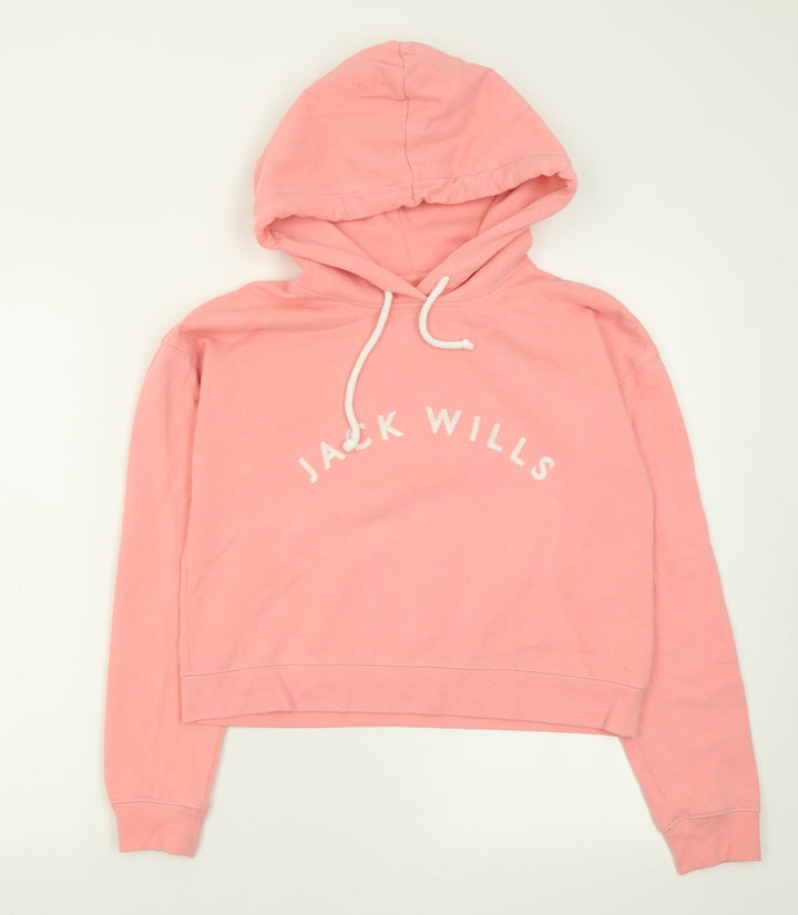 Jack Wills Womens Pink Cotton Pullover Hoodie Size 8 Pullover - Cropped