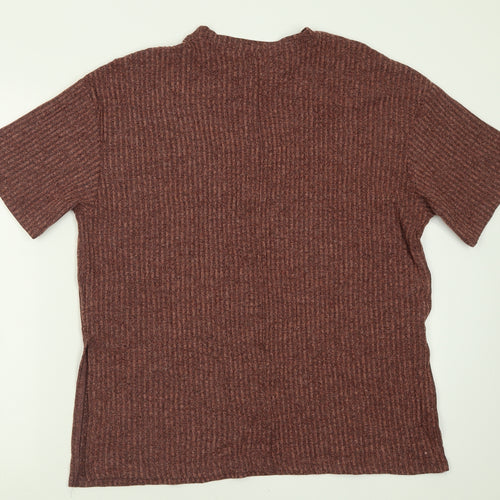Primark Womens Brown  Polyester Basic T-Shirt Size XS Crew Neck