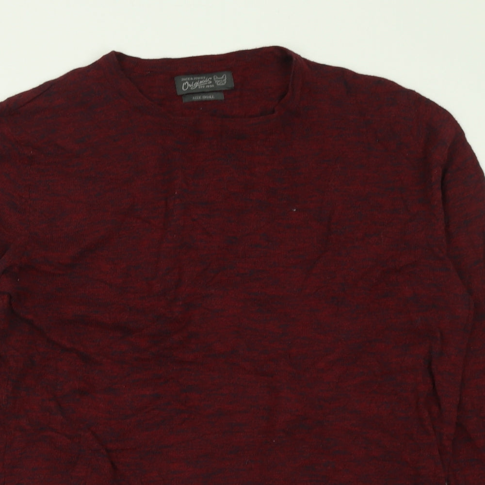 JACK & JONES Mens Red Crew Neck  Acrylic Pullover Jumper Size S