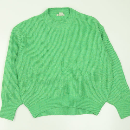H&M Womens Green Crew Neck  Acrylic Pullover Jumper Size S