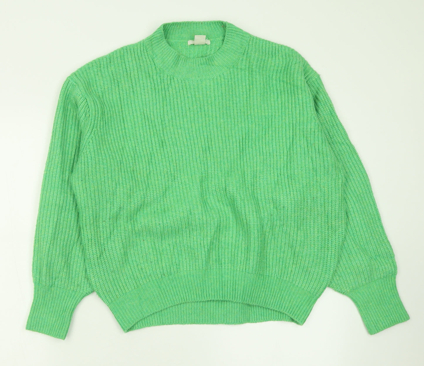 H&M Womens Green Crew Neck  Acrylic Pullover Jumper Size S