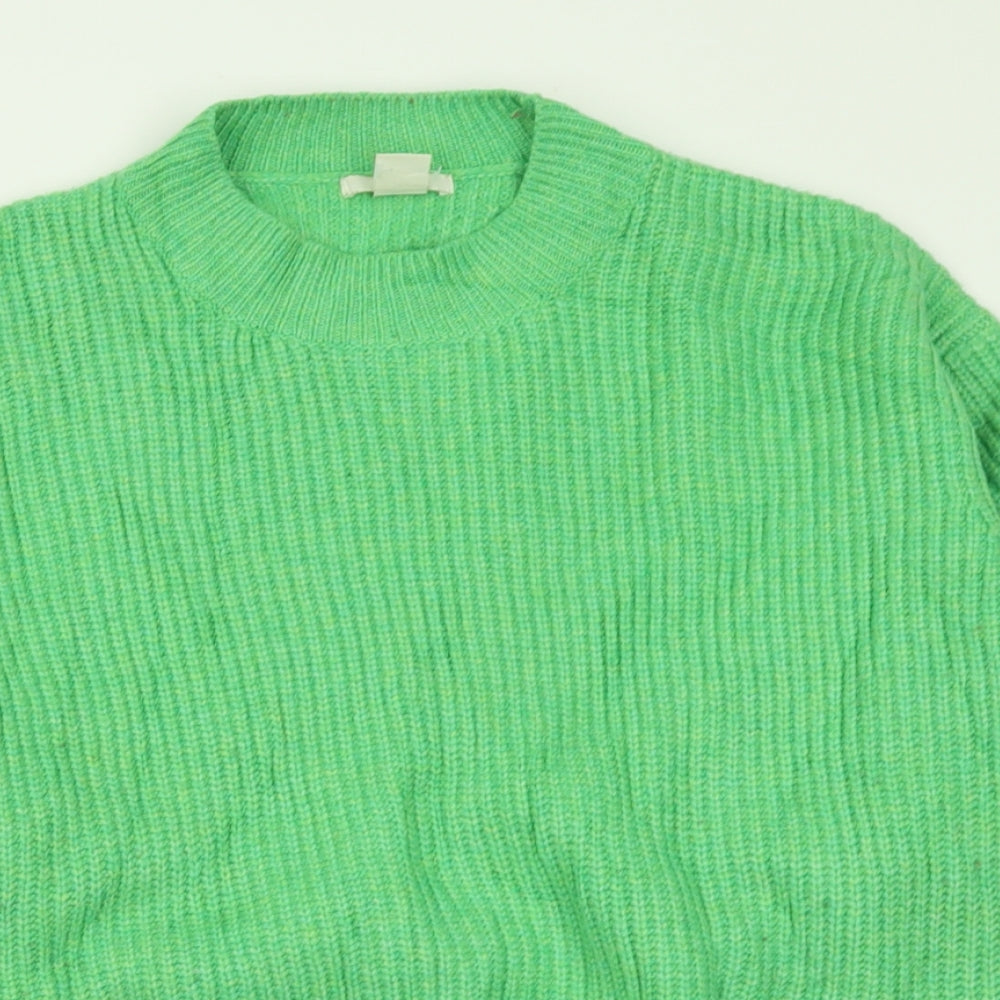 H&M Womens Green Crew Neck  Acrylic Pullover Jumper Size S