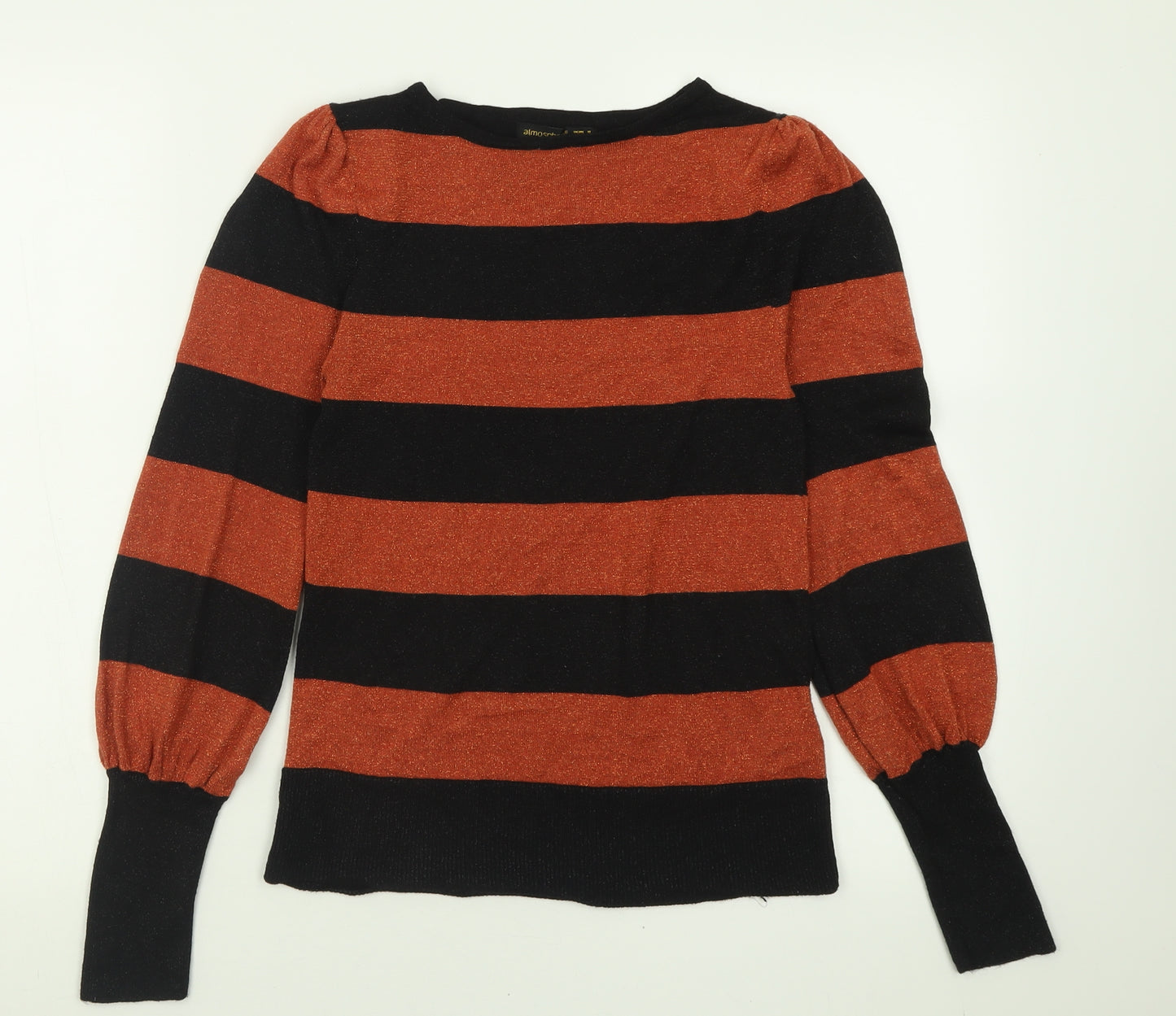 Atmosphere Womens Orange Crew Neck Striped Viscose Pullover Jumper Size 10