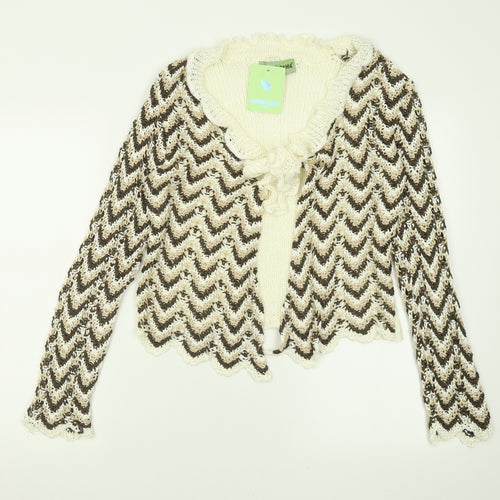 victoria bahia Womens Brown V-Neck Striped Acrylic Cardigan Jumper Size M