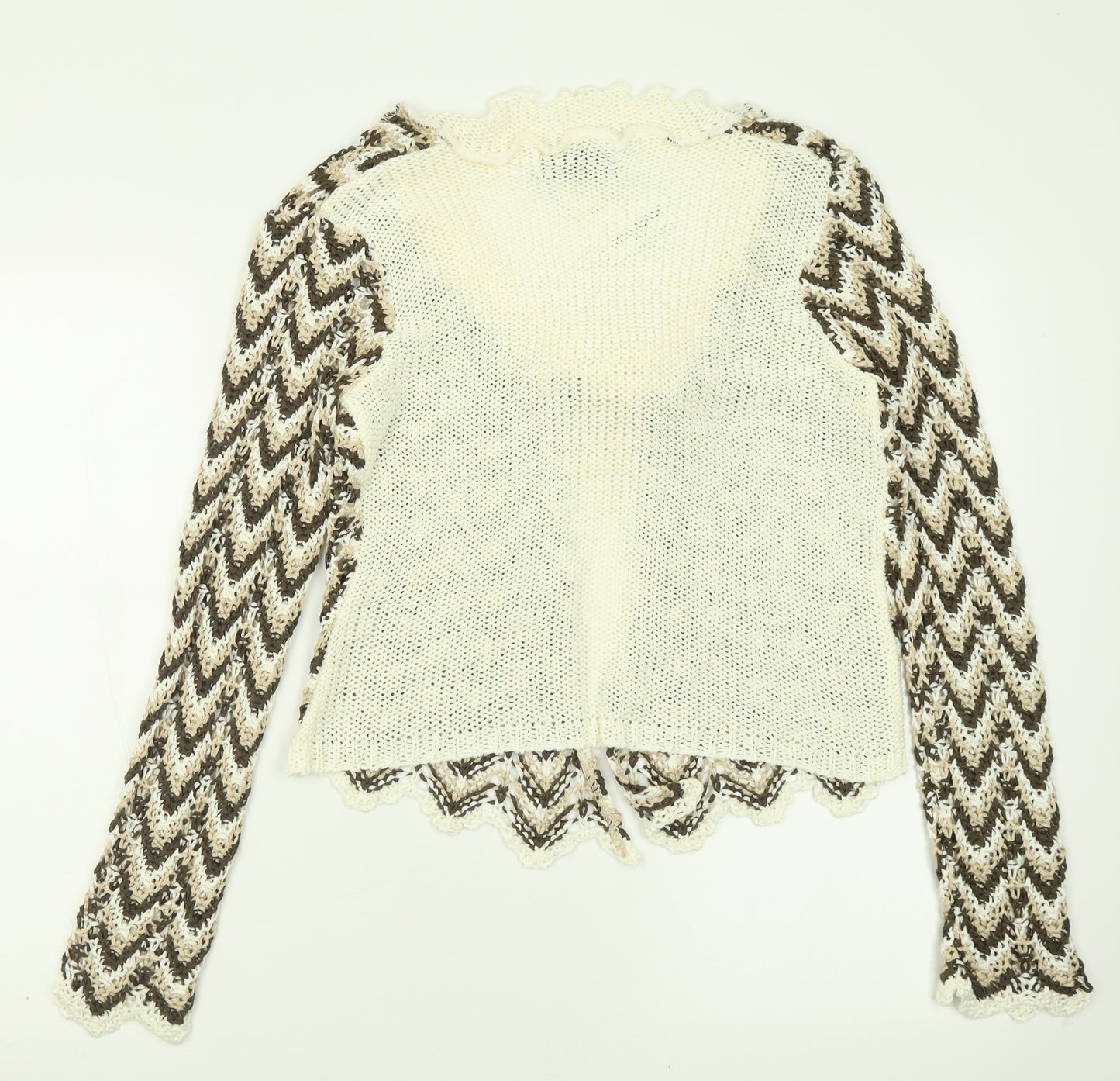 victoria bahia Womens Brown V-Neck Striped Acrylic Cardigan Jumper Size M