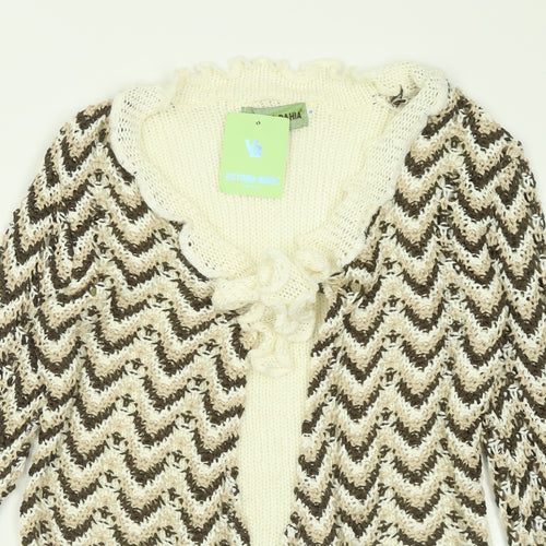 victoria bahia Womens Brown V-Neck Striped Acrylic Cardigan Jumper Size M