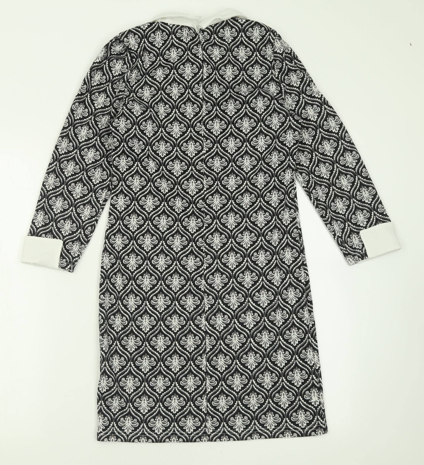 QED London Womens Black Geometric Cotton Bodycon  Size 10  Collared Zip