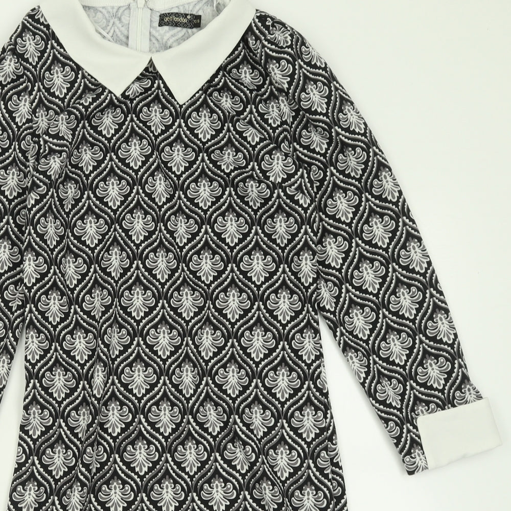 QED London Womens Black Geometric Cotton Bodycon  Size 10  Collared Zip
