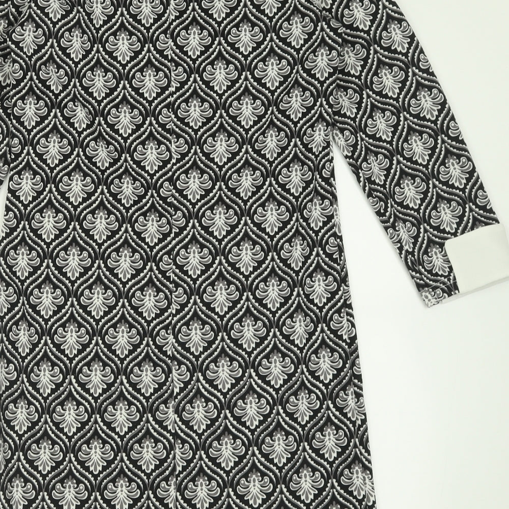 QED London Womens Black Geometric Cotton Bodycon  Size 10  Collared Zip