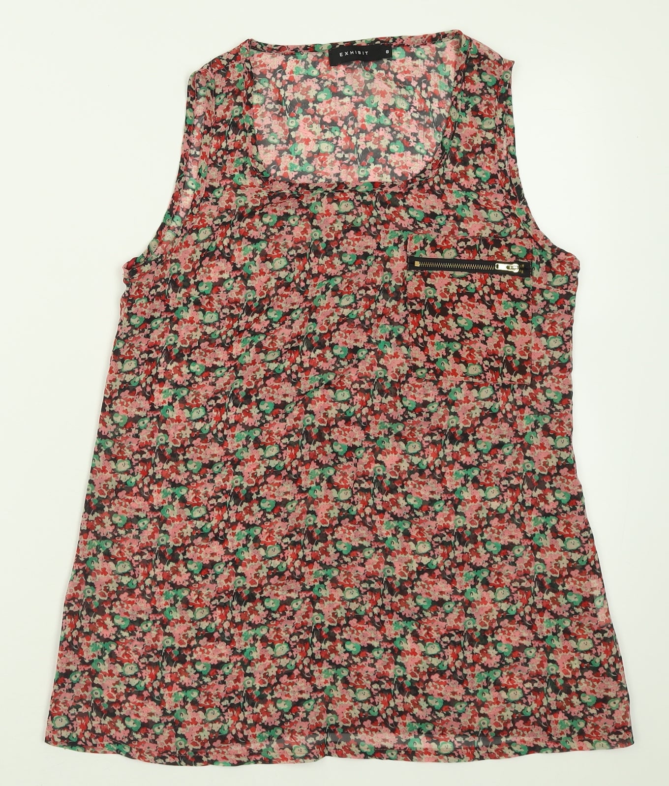 Exhibit Womens Red Floral Polyester Basic Tank Size 8 Scoop Neck