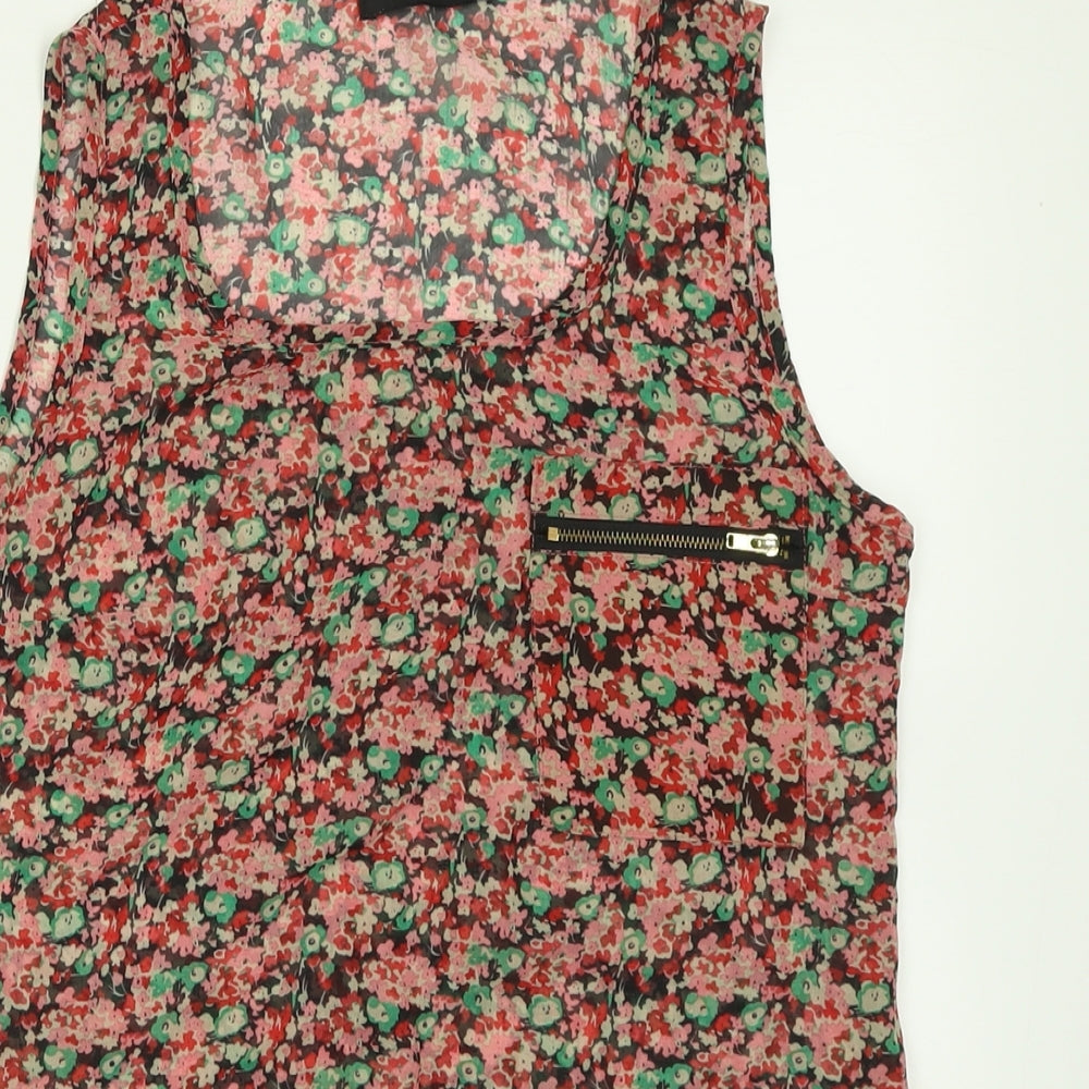 Exhibit Womens Red Floral Polyester Basic Tank Size 8 Scoop Neck