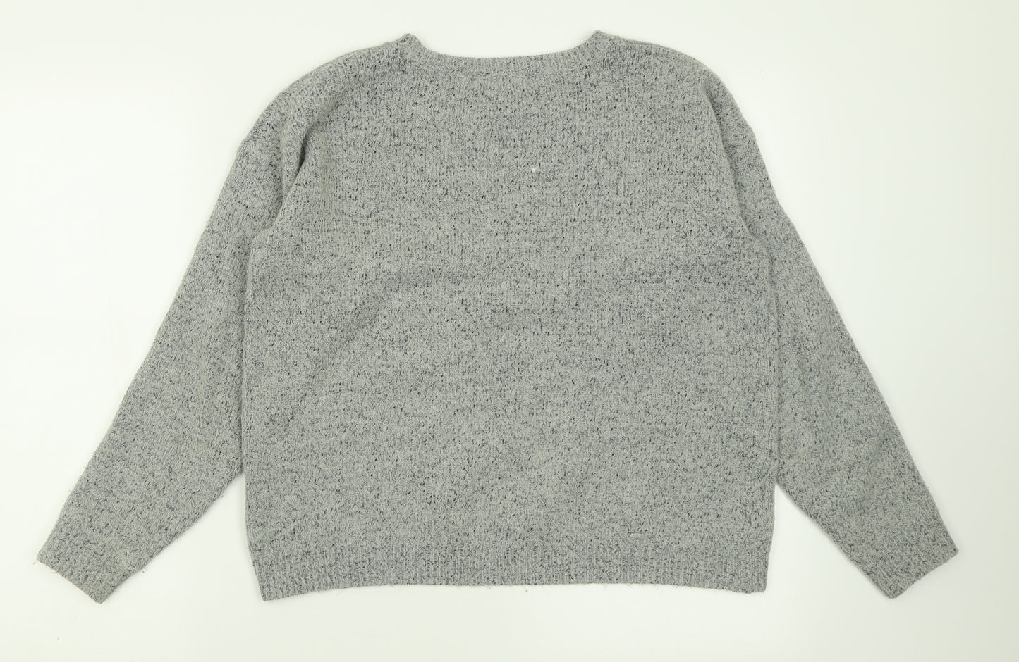 Primark Womens Grey Crew Neck Geometric Acrylic Pullover Jumper Size M   - Christmas Jumper