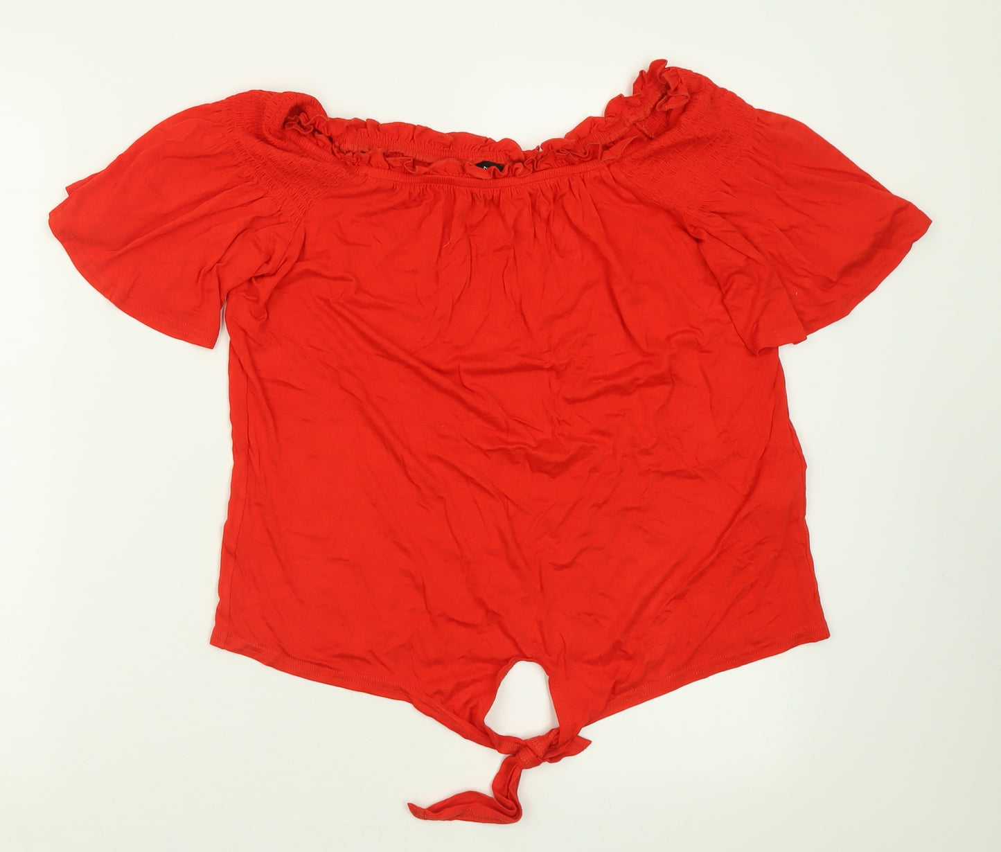 New Look Womens Red  Viscose Basic T-Shirt Size 10 Boat Neck