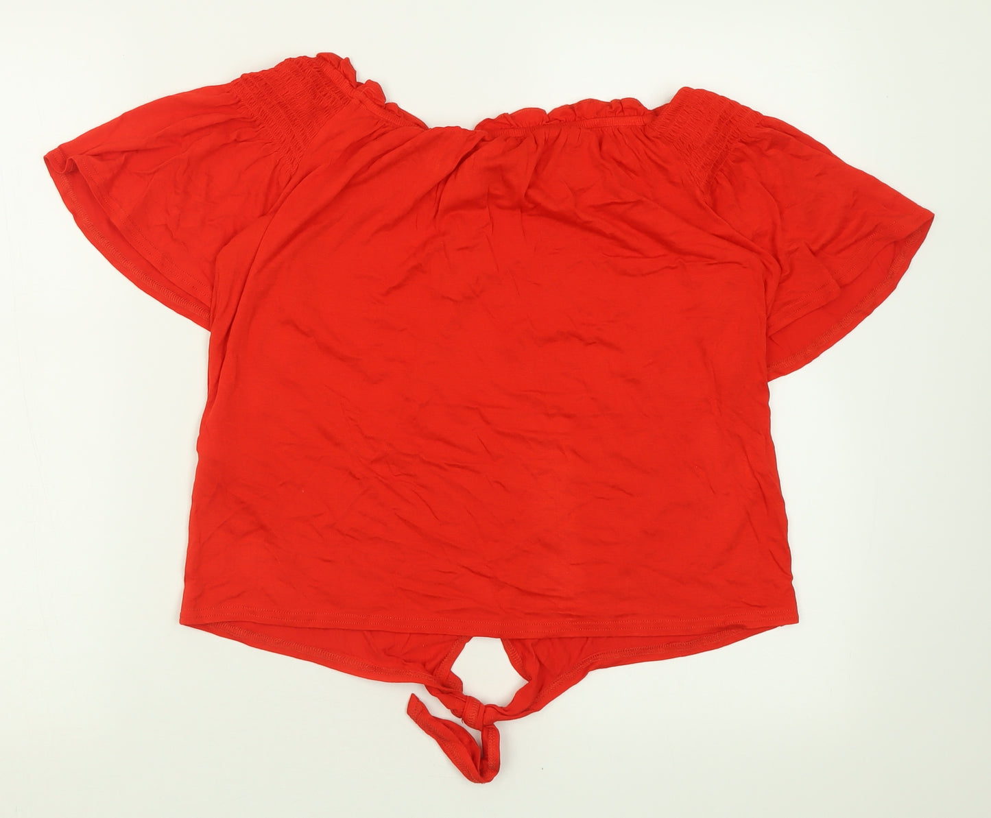 New Look Womens Red  Viscose Basic T-Shirt Size 10 Boat Neck