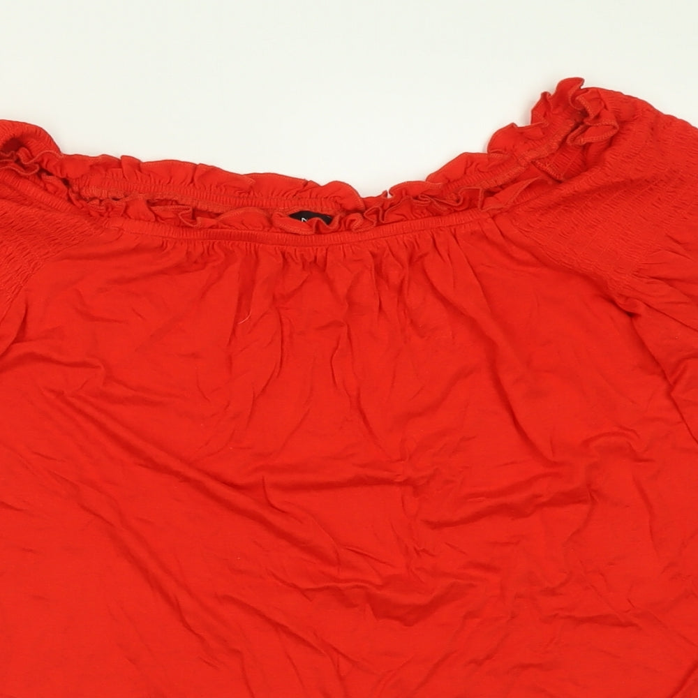 New Look Womens Red  Viscose Basic T-Shirt Size 10 Boat Neck