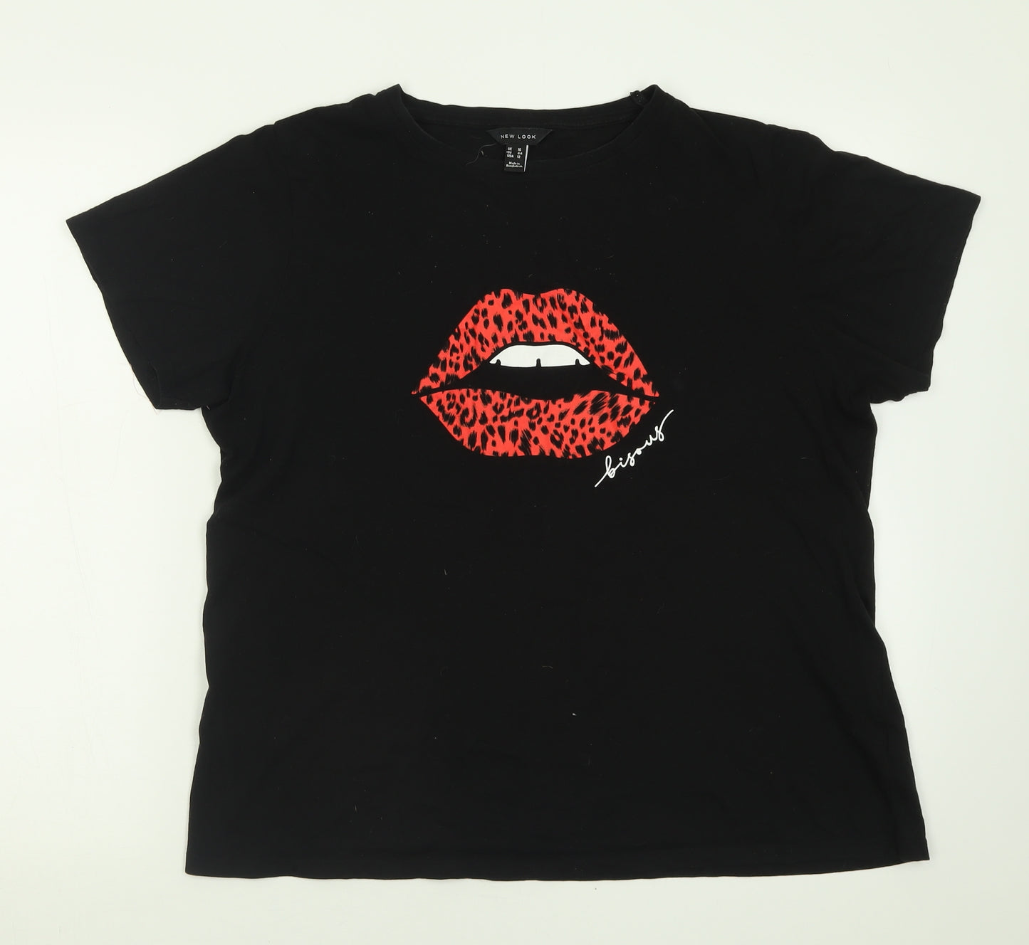 New Look Womens Black  Cotton Basic T-Shirt Size 16 Crew Neck