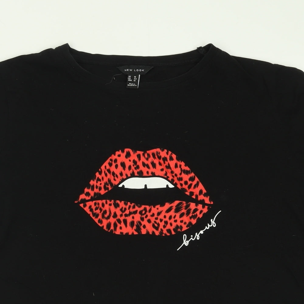 New Look Womens Black  Cotton Basic T-Shirt Size 16 Crew Neck