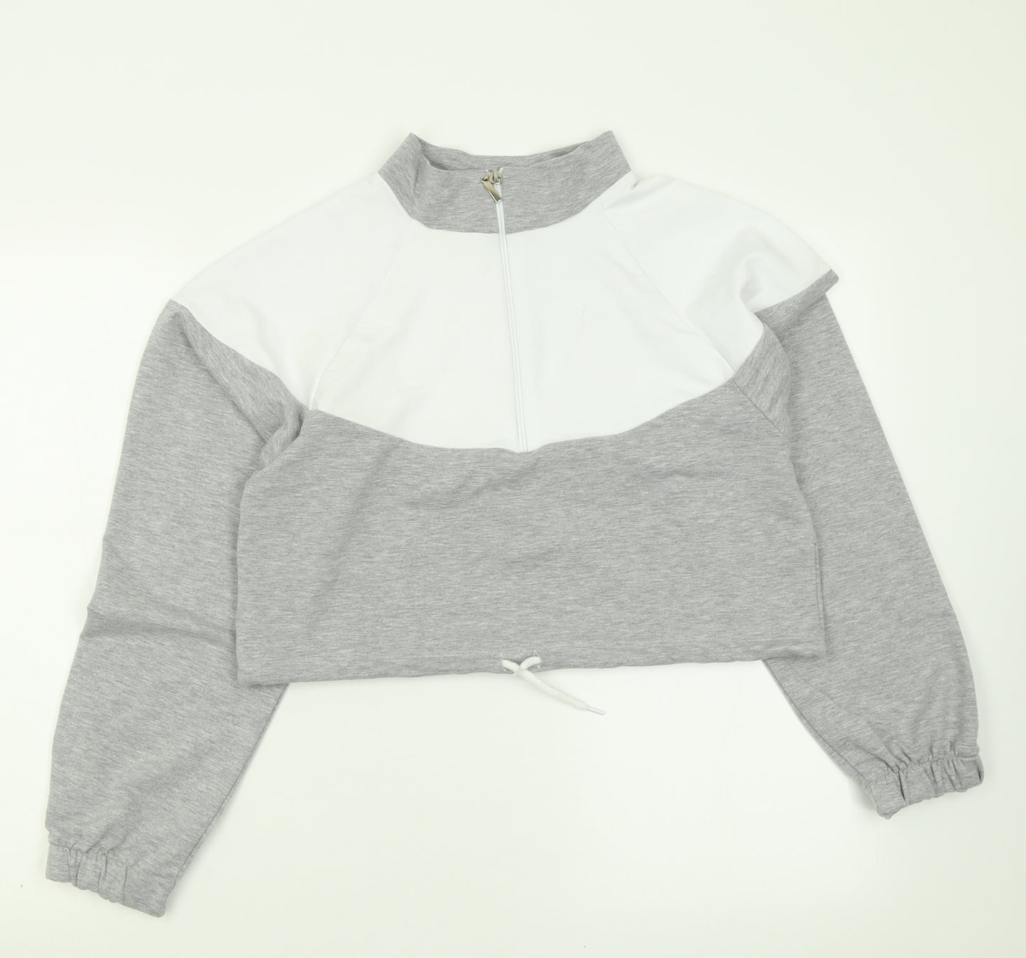 Boohoo Womens Grey Striped Cotton Pullover Sweatshirt Size S  Zip - Cropped