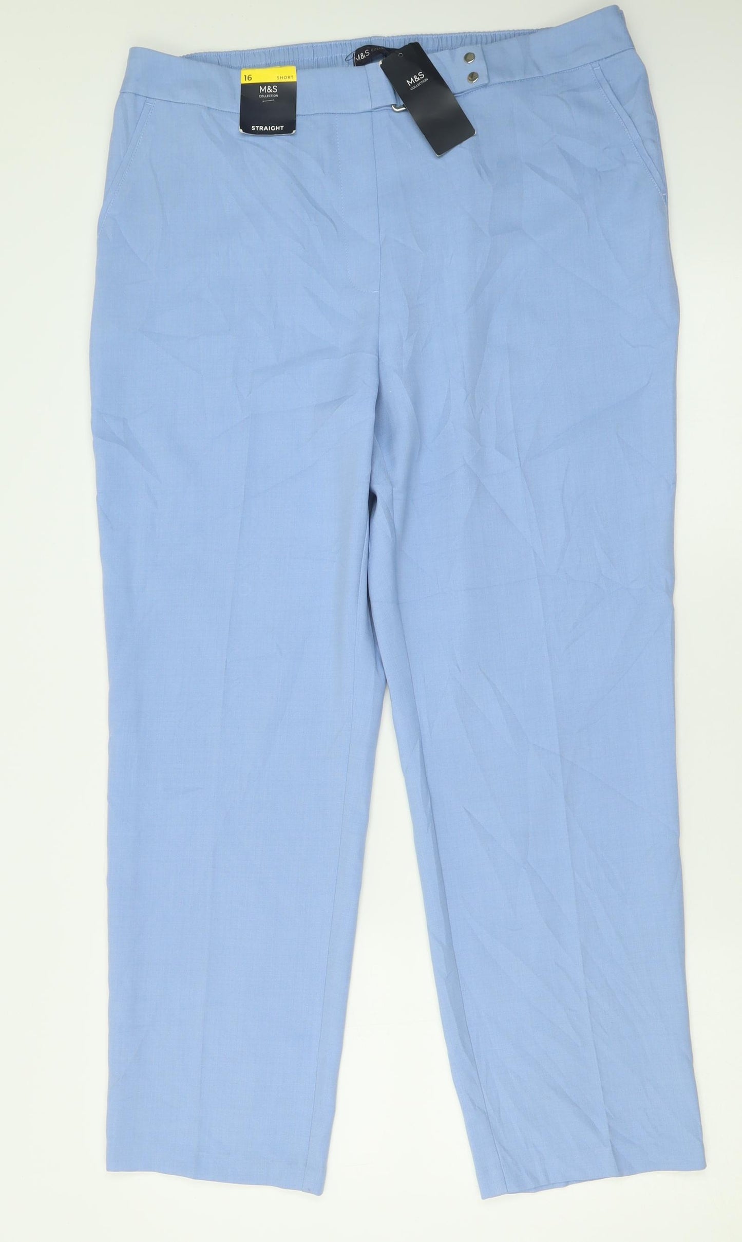 Marks and Spencer Womens Black  Polyester Trousers  Size 16 L28 in Regular Button