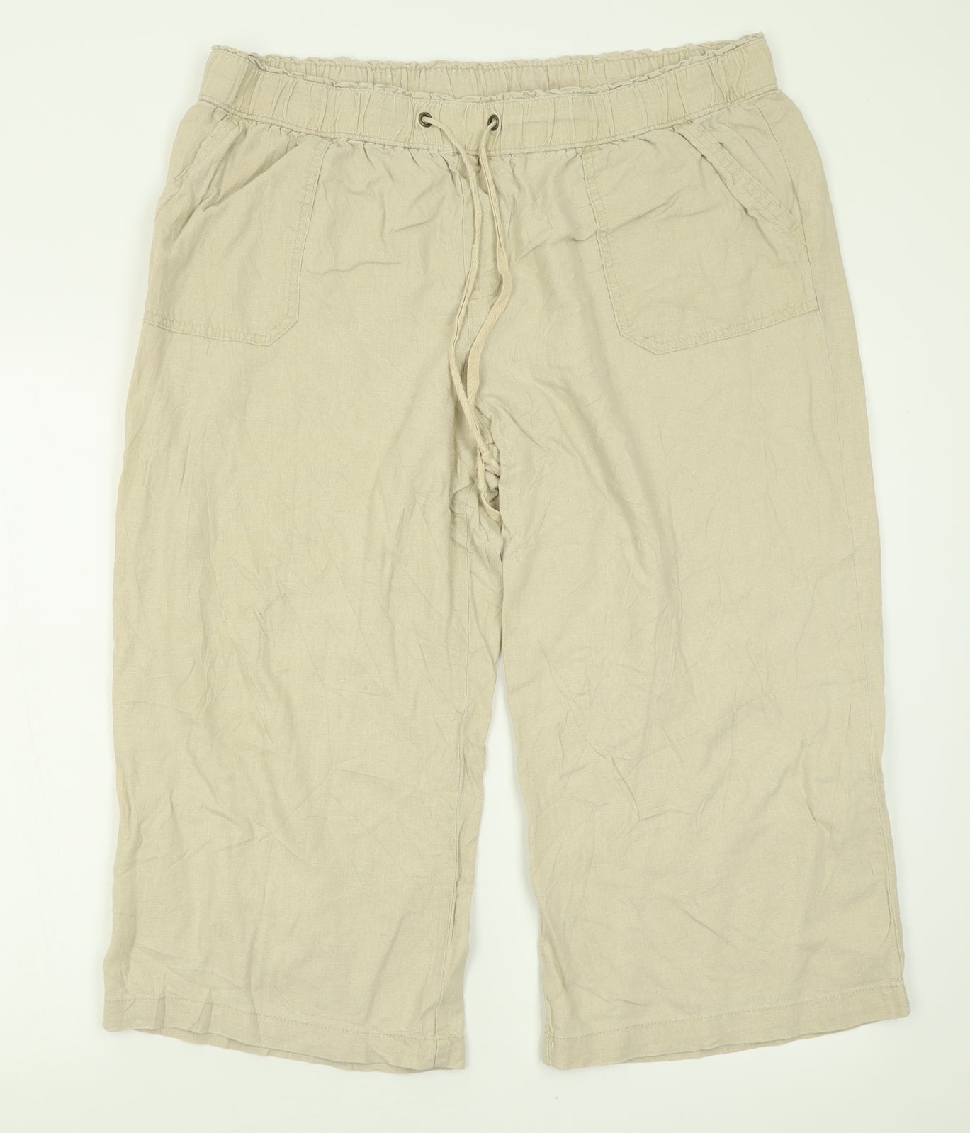 TU Womens Beige  Linen Trousers  Size 18 L20 in Regular Tie