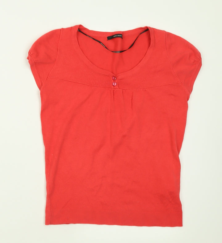 VERO MODA Womens Pink  Acrylic Basic T-Shirt Size S Crew Neck