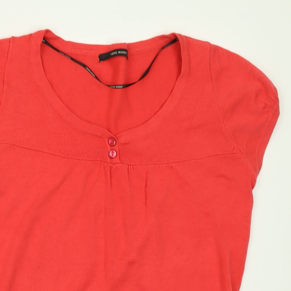 VERO MODA Womens Pink  Acrylic Basic T-Shirt Size S Crew Neck