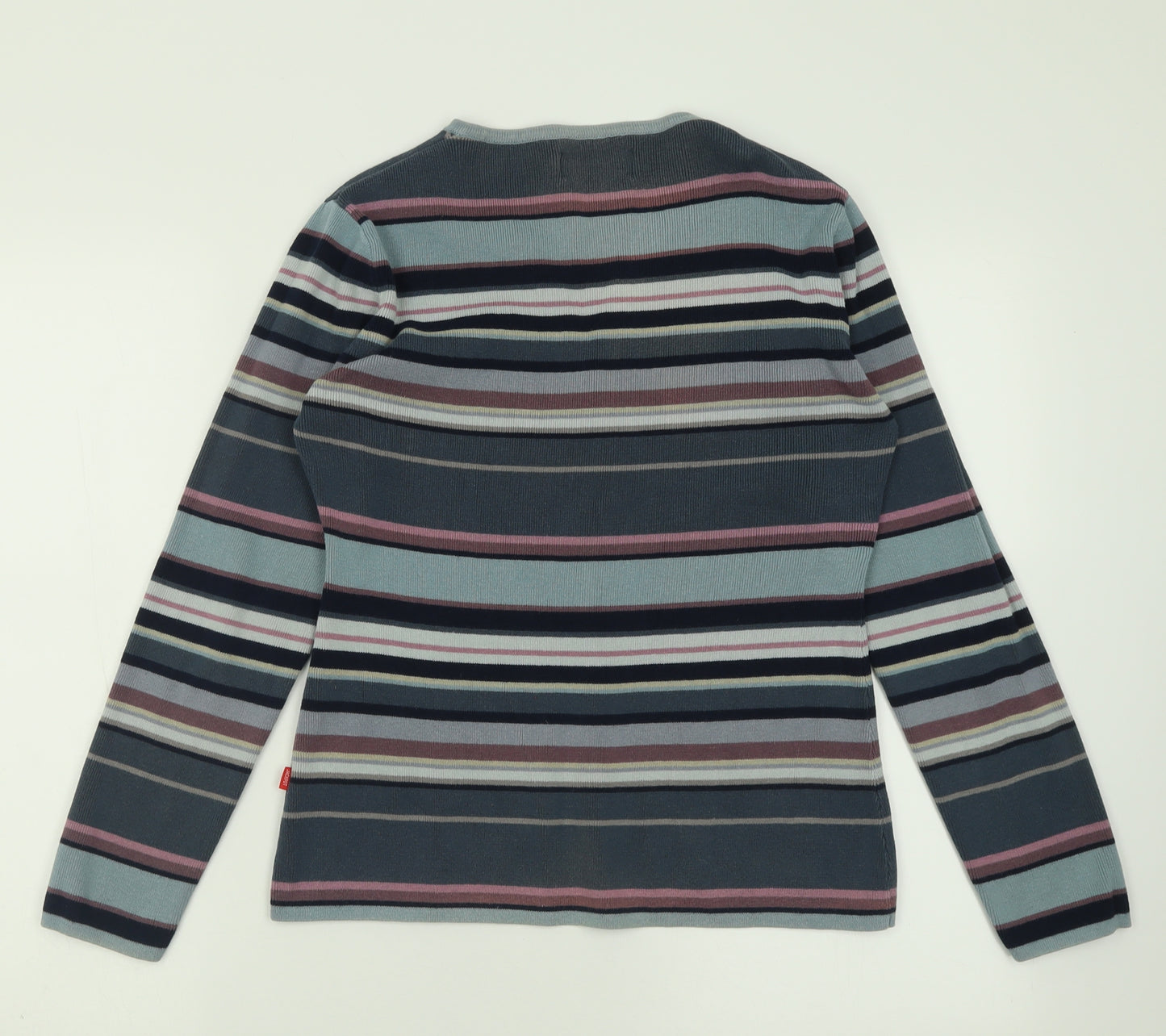 Jackpot Womens Blue V-Neck Striped Cotton Cardigan Jumper Size 10