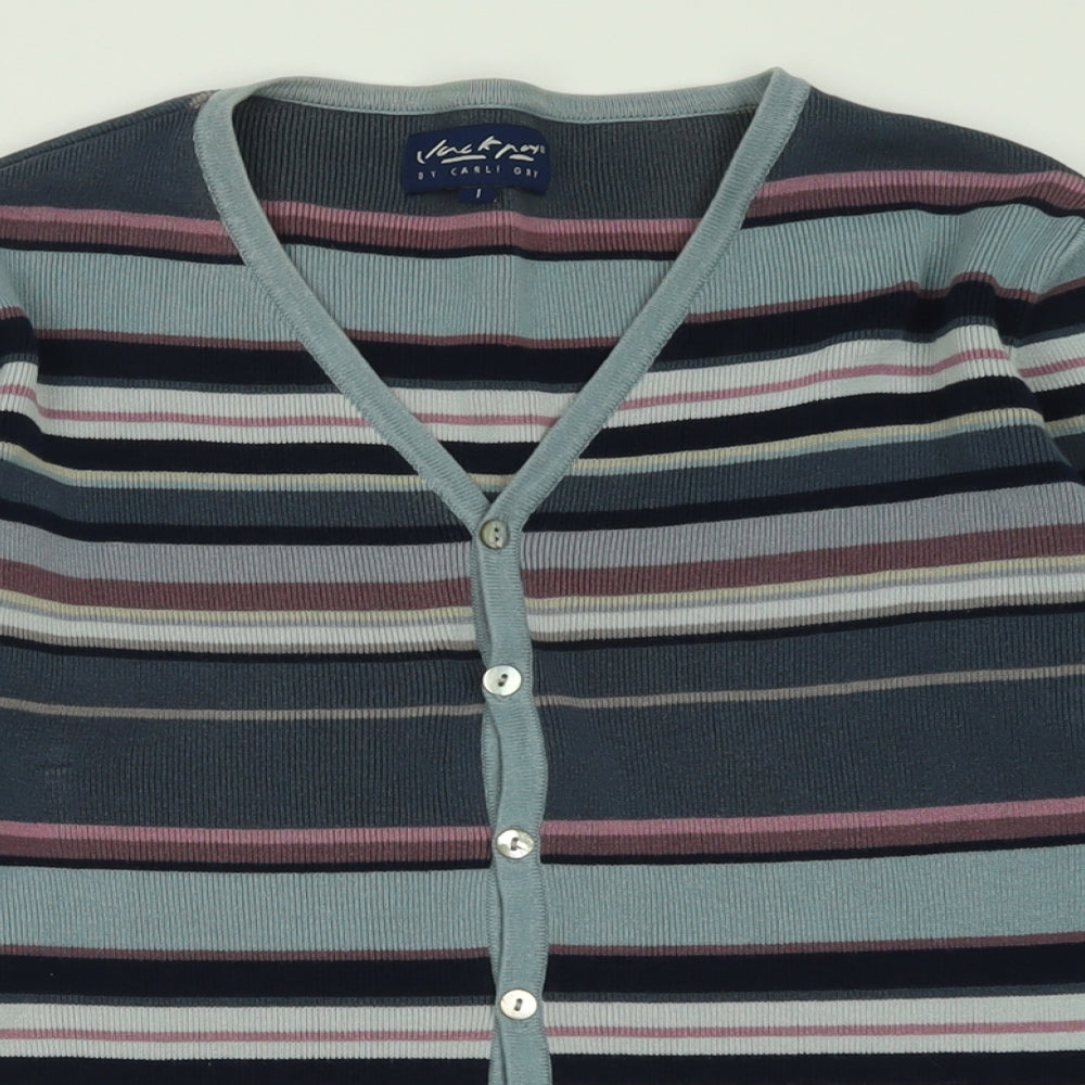 Jackpot Womens Blue V-Neck Striped Cotton Cardigan Jumper Size 10