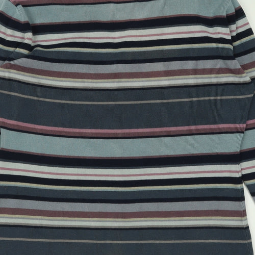 Jackpot Womens Blue V-Neck Striped Cotton Cardigan Jumper Size 10