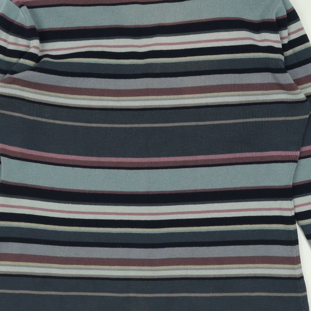Jackpot Womens Blue V-Neck Striped Cotton Cardigan Jumper Size 10