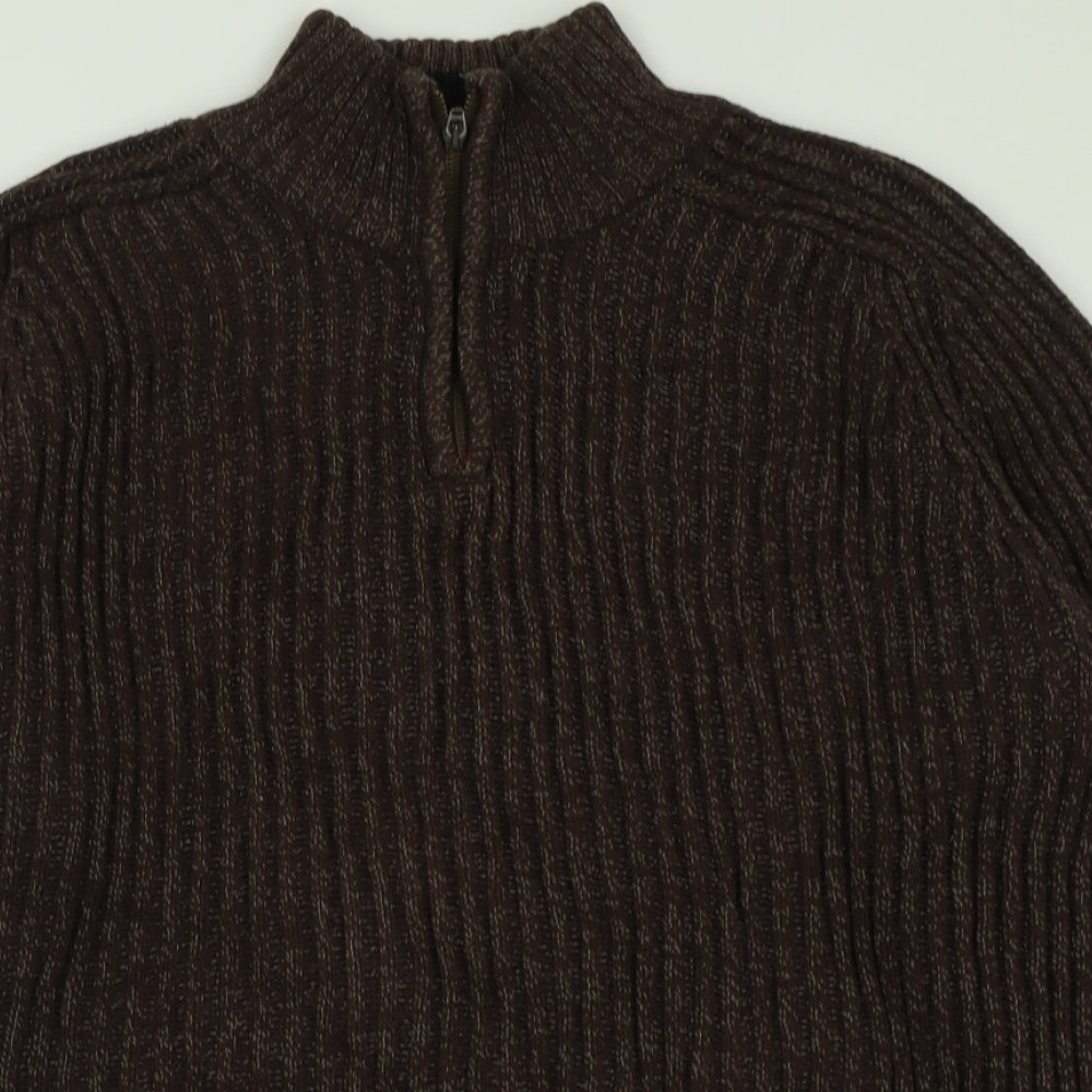 Maine Mens Brown High Neck  Cotton Pullover Jumper Size M