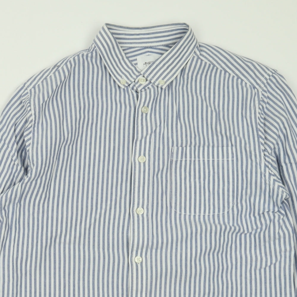 Burton Mens Blue Striped Cotton  Button-Up Size M Collared Button