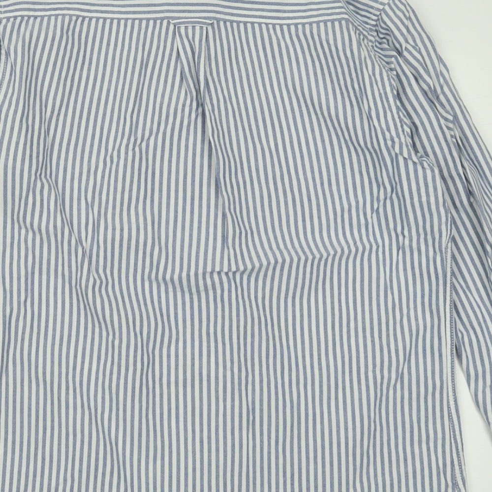 Burton Mens Blue Striped Cotton  Button-Up Size M Collared Button