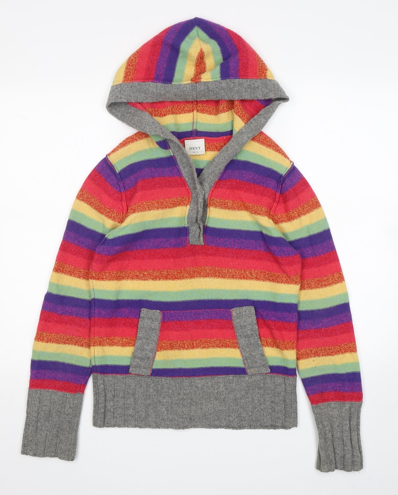 NEXT Womens Multicoloured Striped Wood Pullover Hoodie Size 12  Pullover