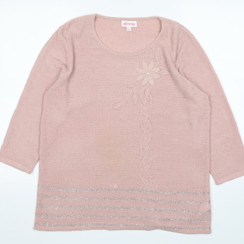 Slimma Womens Pink Round Neck  Acrylic Pullover Jumper Size 16
