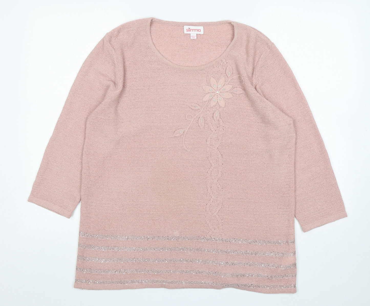 Slimma Womens Pink Round Neck  Acrylic Pullover Jumper Size 16