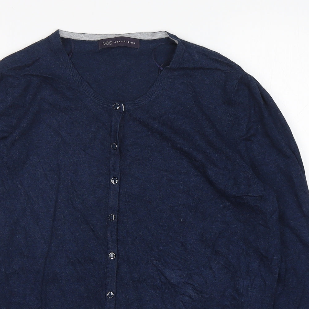 Marks and Spencer Womens Blue Round Neck  Viscose Cardigan Jumper Size 18