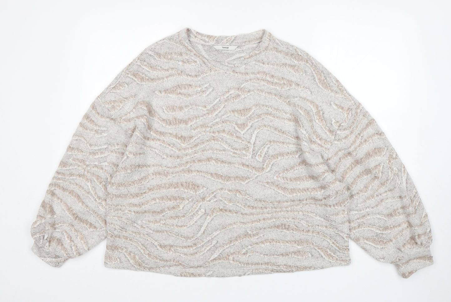 George Womens Beige Round Neck Animal Print Polyester Pullover Jumper Size M