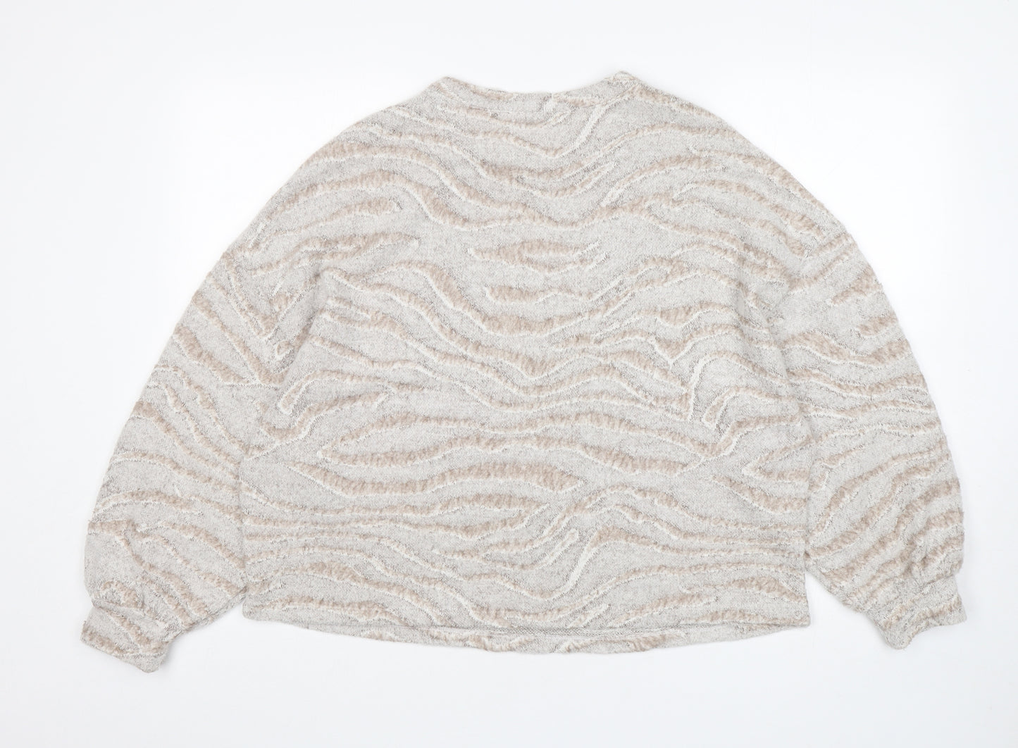 George Womens Beige Round Neck Animal Print Polyester Pullover Jumper Size M