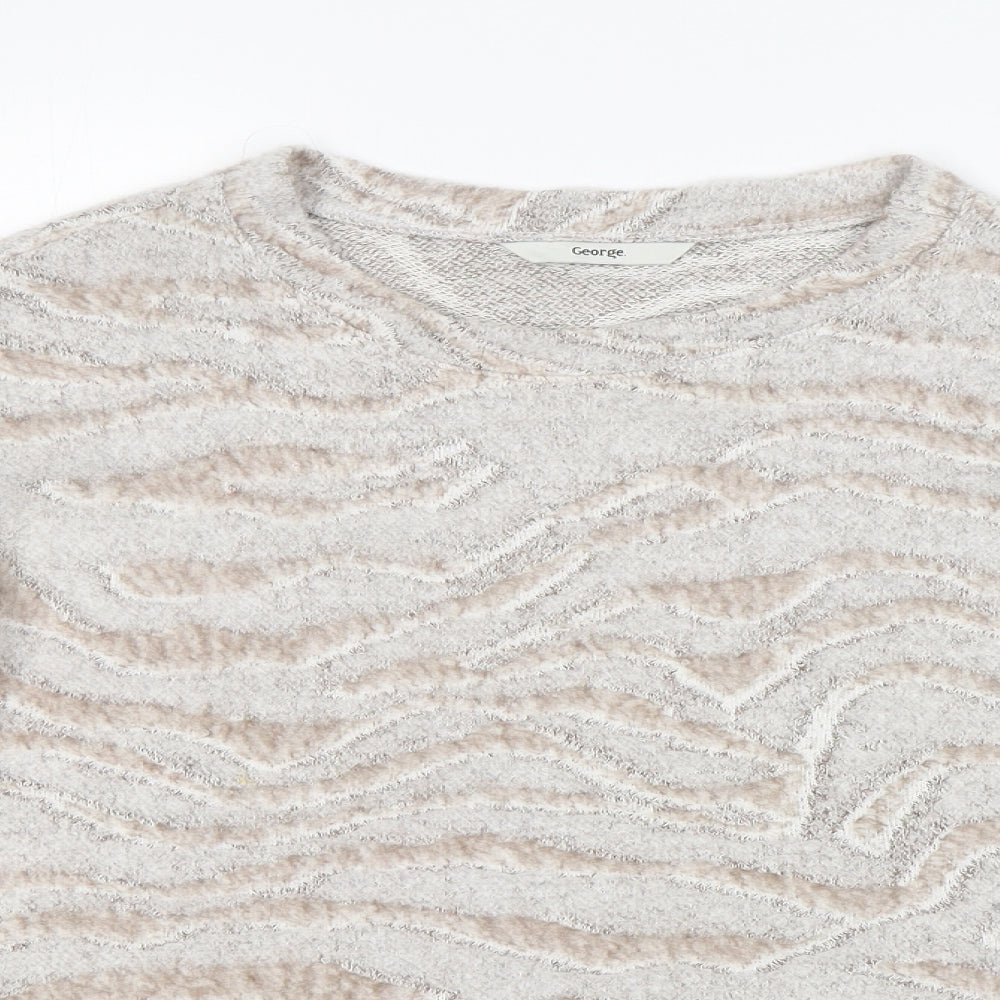 George Womens Beige Round Neck Animal Print Polyester Pullover Jumper Size M