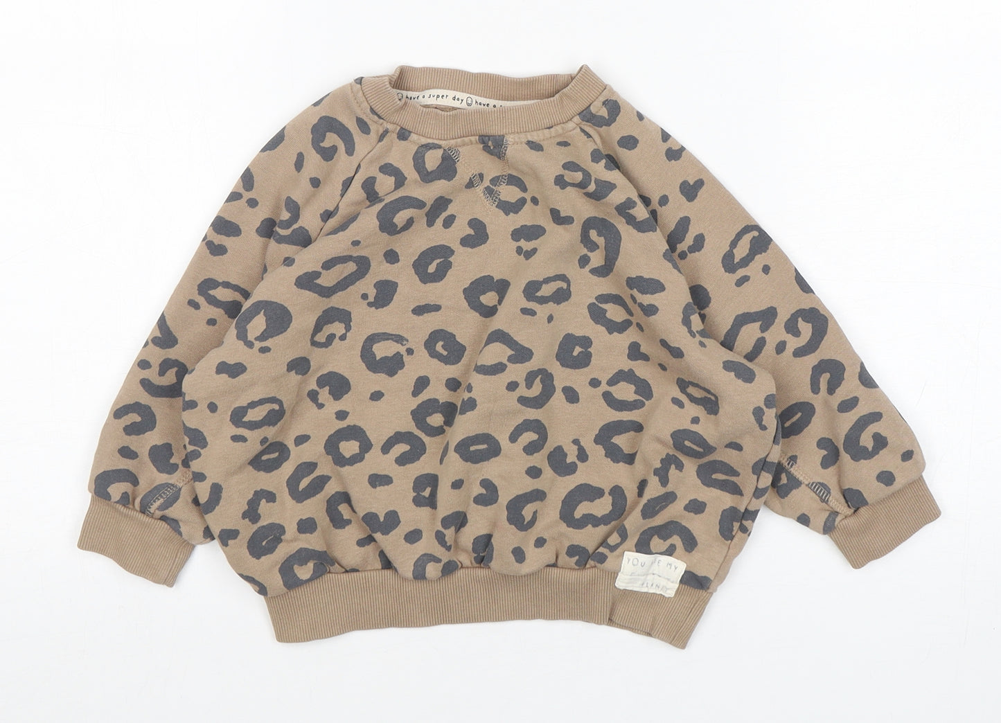 George Girls Beige Animal Print Cotton Pullover Sweatshirt Size 3-4 Years  Pullover