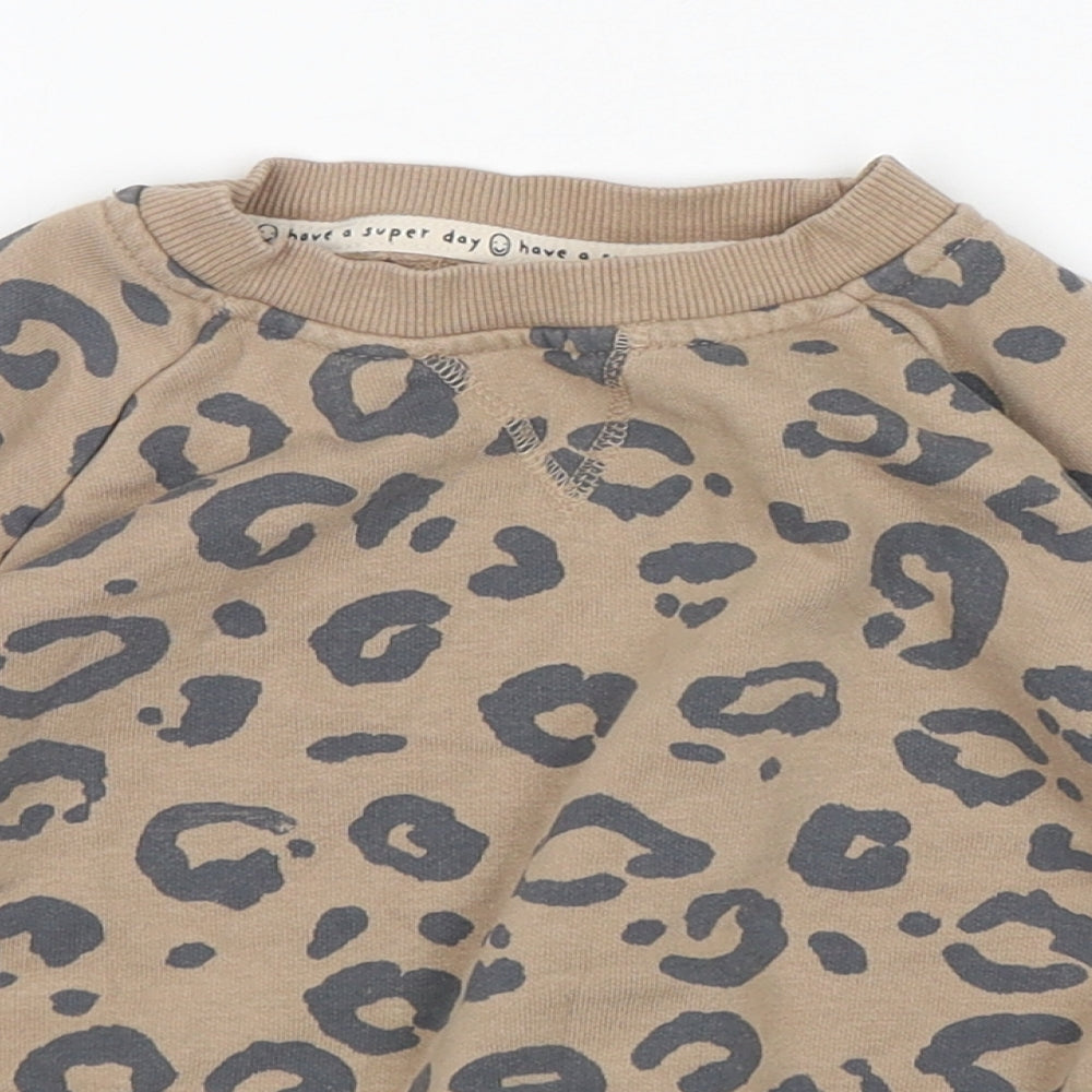 George Girls Beige Animal Print Cotton Pullover Sweatshirt Size 3-4 Years  Pullover